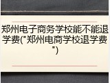 郑州电子商务学校能不能退学费("郑州电商学校退学费")