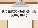武汉舞蹈艺考培训机构(武汉舞考培训)