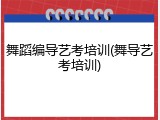 舞蹈编导艺考培训(舞导艺考培训)