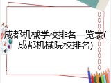 成都机械学校排名一览表(成都机械院校排名)