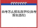 自考怎么报名选学校(自考报名选校)