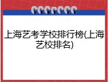 上海艺考学校排行榜(上海艺校排名)
