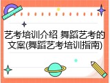 艺考培训介绍 舞蹈艺考的文案(舞蹈艺考培训指南)