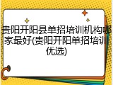贵阳开阳县单招培训机构哪家最好(贵阳开阳单招培训优选)