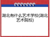 湖北有什么艺术学校(湖北艺术院校)