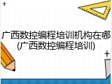 广西数控编程培训机构在哪(广西数控编程培训)