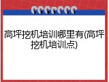 高坪挖机培训哪里有(高坪挖机培训点)