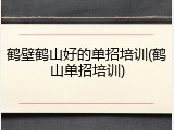 鹤壁鹤山好的单招培训(鹤山单招培训)