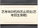艺考培训机构怎么招生(艺考招生策略)