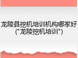 龙陵县挖机培训机构哪家好("龙陵挖机培训")