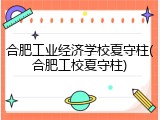 合肥工业经济学校夏守柱(合肥工校夏守柱)