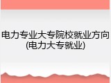 电力专业大专院校就业方向(电力大专就业)