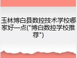 玉林博白县数控技术学校哪家好一点("博白数控学校推荐")