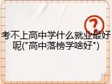 考不上高中学什么就业最好呢("高中落榜学啥好")