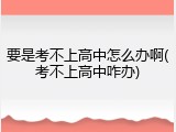 要是考不上高中怎么办啊(考不上高中咋办)