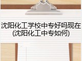 沈阳化工学校中专好吗现在(沈阳化工中专如何)