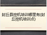 封丘县挖机培训哪里有(封丘挖机培训点)