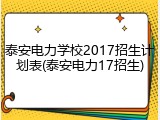 泰安电力学校2017招生计划表(泰安电力17招生)