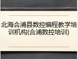 北海合浦县数控编程教学培训机构(合浦数控培训)