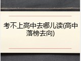 考不上高中去哪儿读(高中落榜去向)