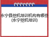 永宁县挖机培训机构有哪些(永宁挖机培训)
