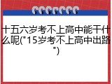 十五六岁考不上高中能干什么呢("15岁考不上高中出路")
