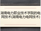 湖南电力职业技术学院的电网技术(湖南电力电网技术)
