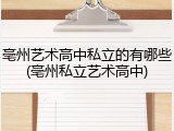 亳州艺术高中私立的有哪些(亳州私立艺术高中)