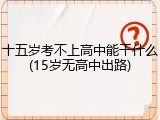 十五岁考不上高中能干什么(15岁无高中出路)