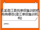 玉溪澄江县找单招集训的机构有哪些(澄江单招集训机构)