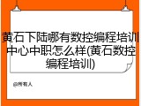 黄石下陆哪有数控编程培训中心中职怎么样(黄石数控编程培训)