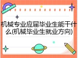 机械专业应届毕业生能干什么(机械毕业生就业方向)