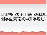河南初中考不上高中怎样规划学生(河南初中升学规划)