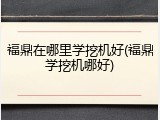 福鼎在哪里学挖机好(福鼎学挖机哪好)