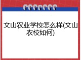 文山农业学校怎么样(文山农校如何)