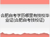 合肥自考学历哪里有技校毕业证(合肥自考技校证)
