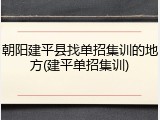 朝阳建平县找单招集训的地方(建平单招集训)