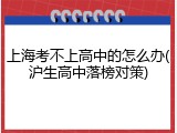 上海考不上高中的怎么办(沪生高中落榜对策)
