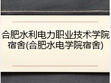 合肥水利电力职业技术学院宿舍(合肥水电学院宿舍)
