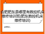 合肥肥东县哪里有数控机床维修培训班(肥东数控机床维修培训)