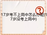 17岁考不上高中怎么办呢(17岁没考上高中)