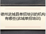 德州武城县单招培训的机构有哪些(武城单招培训)
