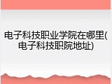 电子科技职业学院在哪里(电子科技职院地址)
