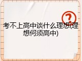 考不上高中谈什么理想(理想何须高中)