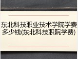 东北科技职业技术学院学费多少钱(东北科技职院学费)