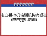 电白县挖机培训机构有哪些(电白挖机培训)