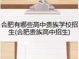 合肥有哪些高中贵族学校招生(合肥贵族高中招生)