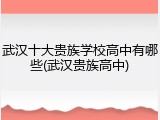 武汉十大贵族学校高中有哪些(武汉贵族高中)
