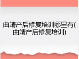 曲靖产后修复培训哪里有(曲靖产后修复培训)