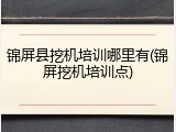 锦屏县挖机培训哪里有(锦屏挖机培训点)